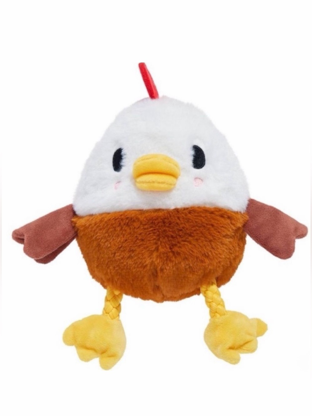 BARK 4.25” Classic Fuzzy Squeaky White Brown Gold Farm Rooster Plush Dog Toy